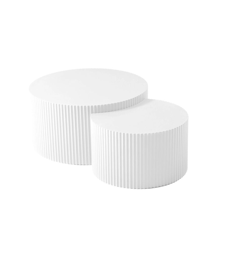 Set di 2 tavolini da caffè a incastro in MDF bianco Ø60/40 cm
