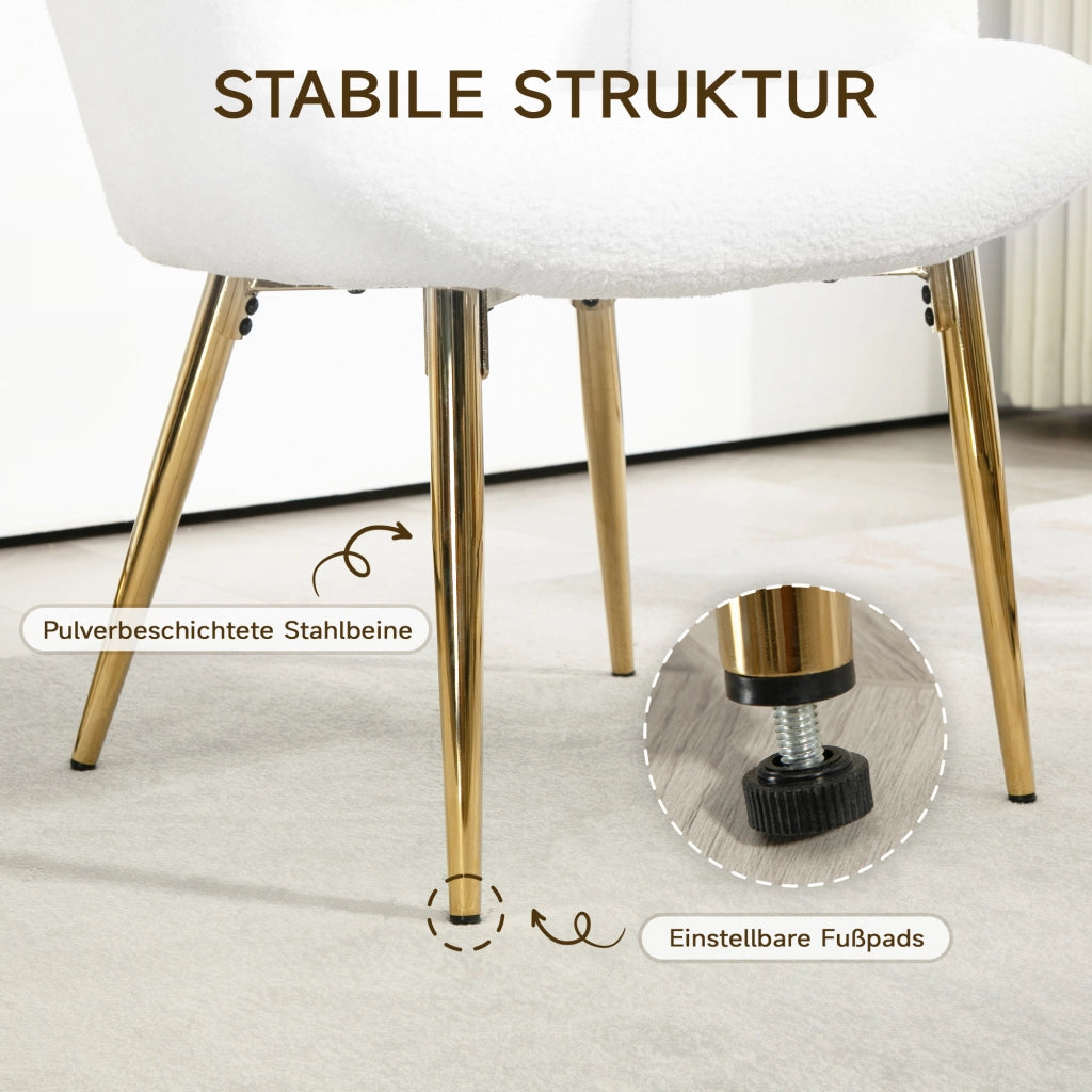 Poltrona con pouf ¨C Zephmum ¨C Bianco, Sherpa, metallo dorato