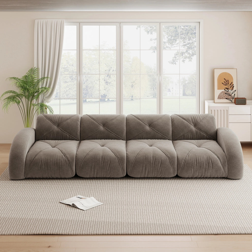 Divano modulare senza telaio a quattro posti in ciniglia con design antiscivolo e senza montaggio, taupe