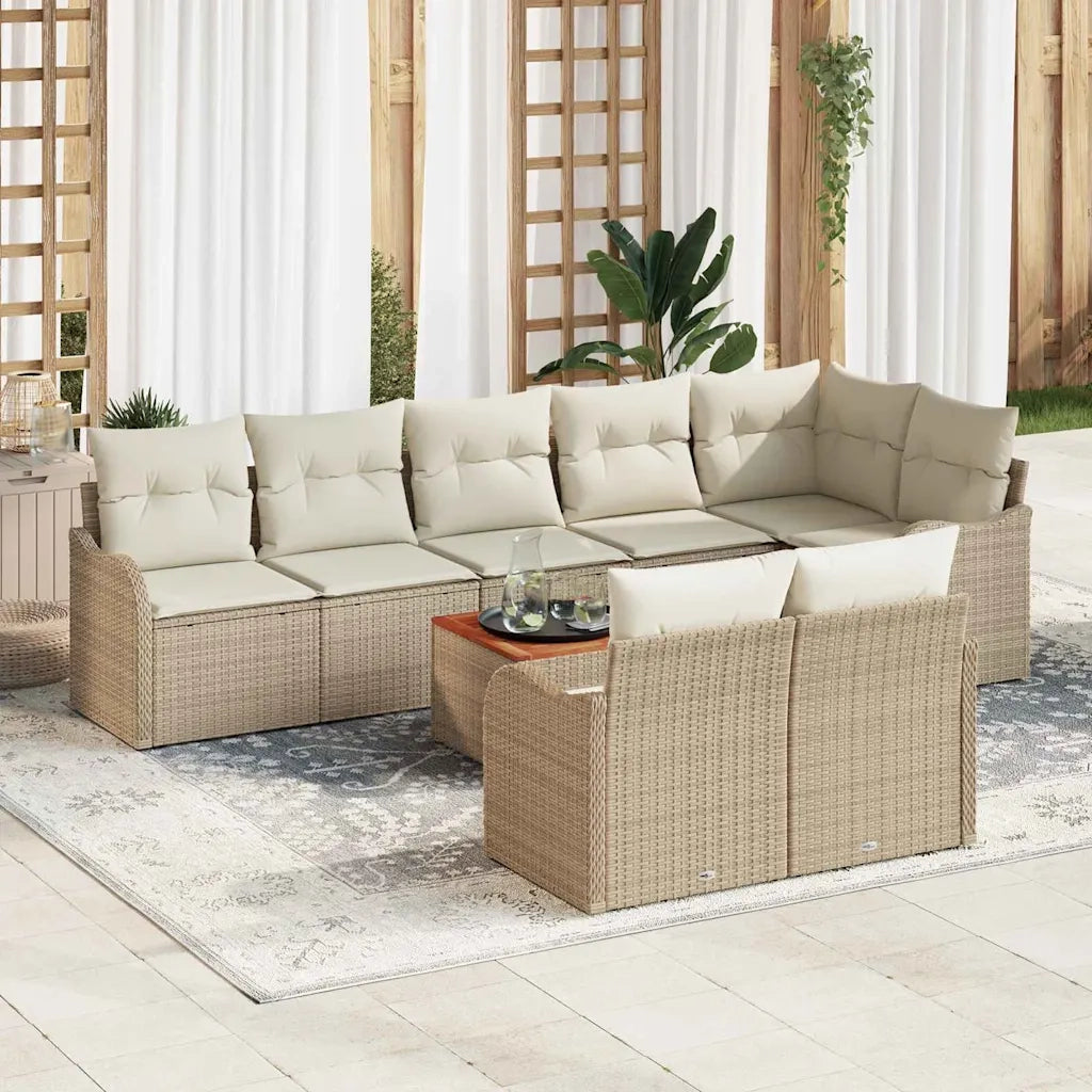 Set Divano da Giardino con cuscino 9 pcs Beige polyrattan