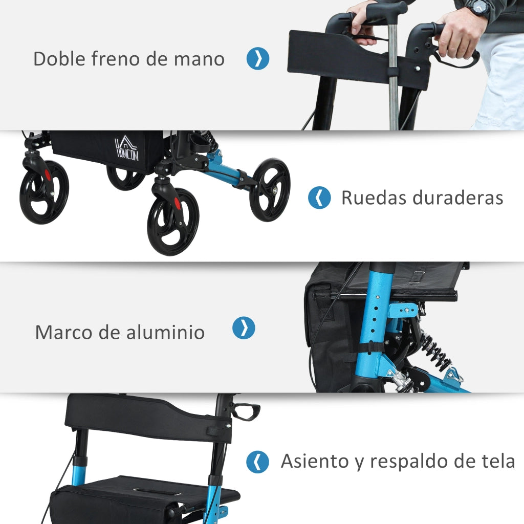Andatore per Anziani Pieghevole con Sedile e 4 Ruote ¨C zephmum ¨C Altezza Regolabile, Freni a Mano, Blu e Nero