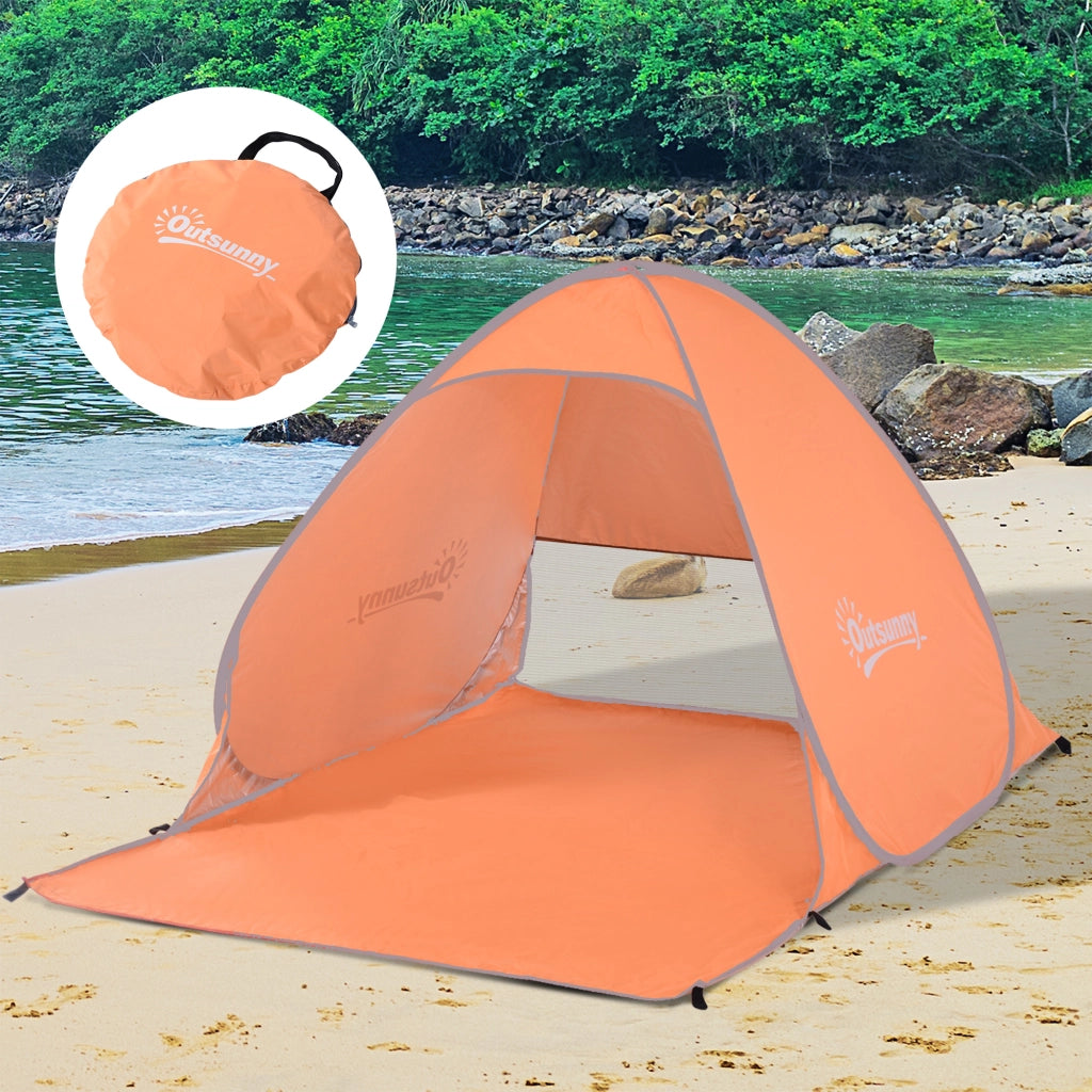 Tienda da spiaggia pop-up per 2-3 persone con finestre ¨C zephmum ¨C 200x150x119 cm arancione