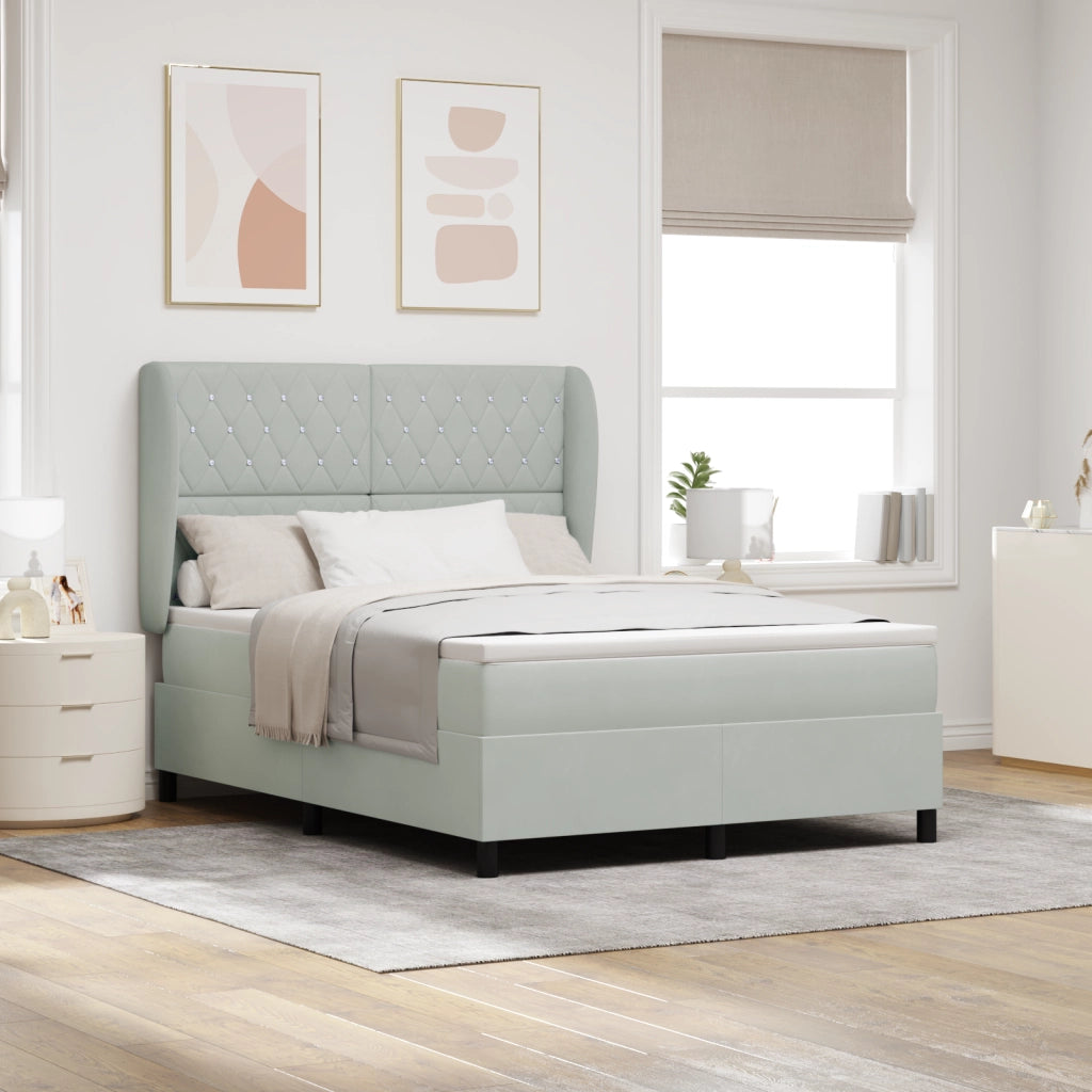 Letto Box Spring con Materasso Grigio Chiaro 140x200 cm in Velluto