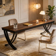 Scrivania lineare per 2 persone con ampio piano, struttura in metallo e legno, stile industriale, per ufficio, 200 × 70 cm
