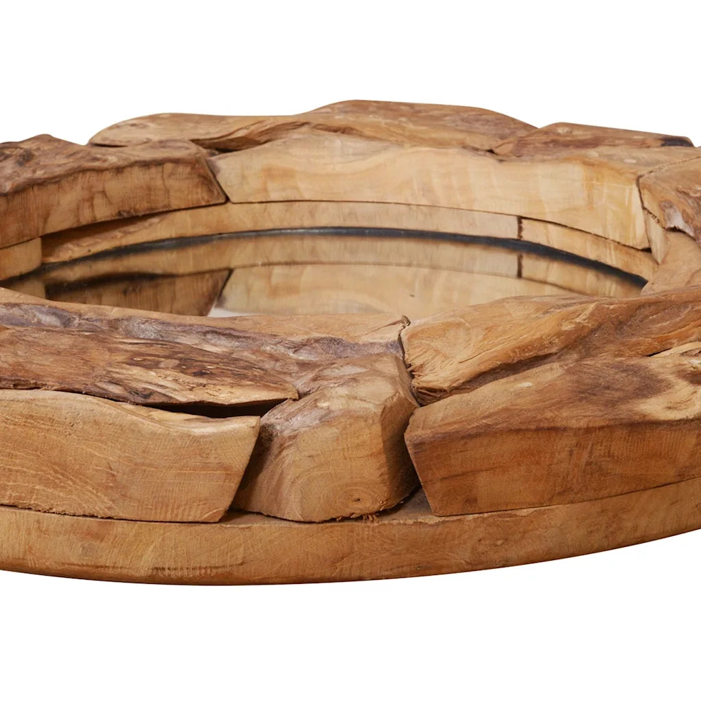 Specchio Decorativo in Legno di Teak 60 cm Rotondo