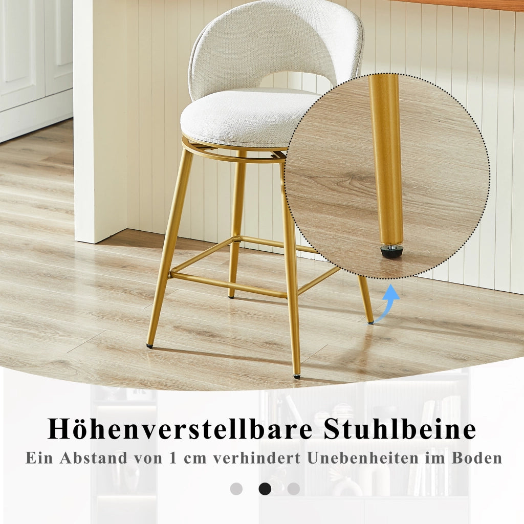 Sgabelli da Bar Girevoli in Chenille ¨C MINIMAL ¨C Set 2 Pezzi, Struttura in Metallo Oro