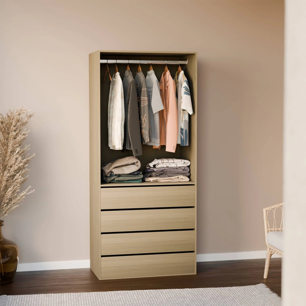 Modulo guardaroba con 4 cassetti e 1 spazio appendiabiti, marrone