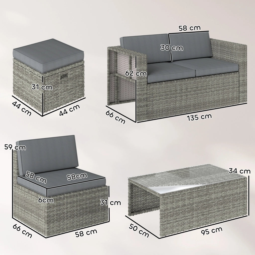 Set Divano Giardino 6 Pezzi in Resina ¨C Zephmum ¨C Grigio 135x66x62 cm