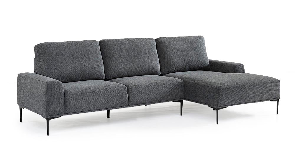 Divano 3 posti con Penisola 260x78/135x83 cm  in Fibra di Polipropilene Washington Grigio Scuro