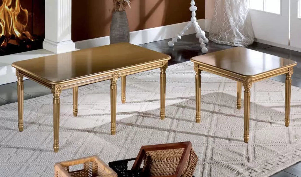Tavolino laccato oro da salotto in legno con fregi 55x55x46 - Mobili 2G