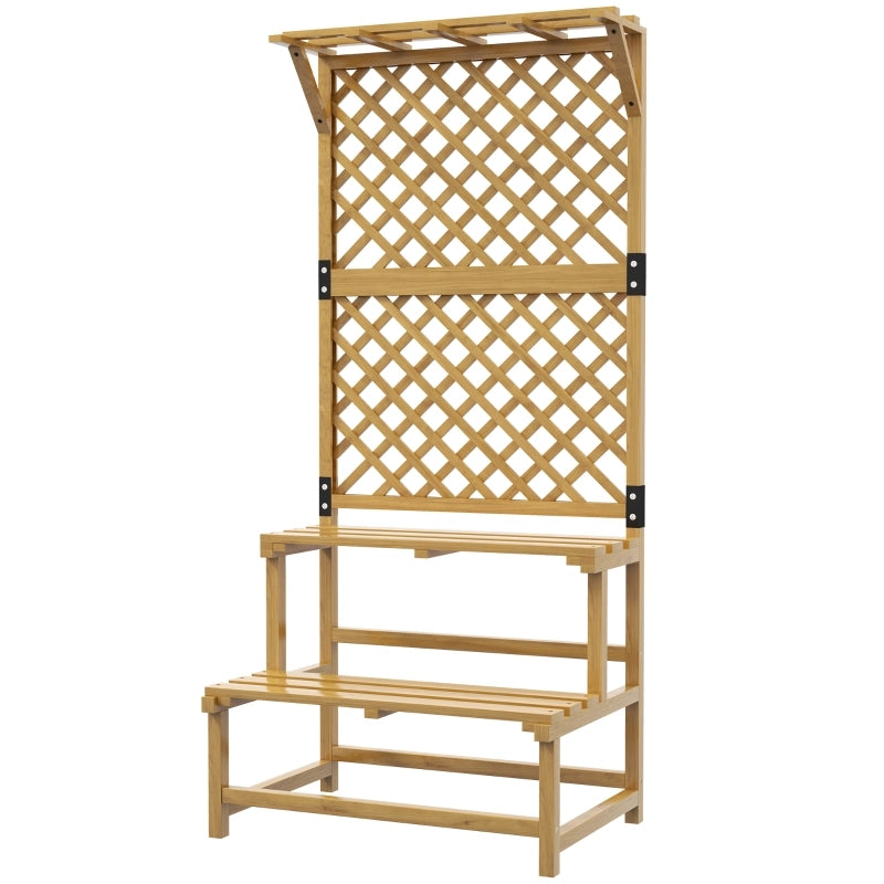 Porta piante a 2 livelli in legno di abete, con griglia e tetto, 75 x 50 x 166 cm, giallo