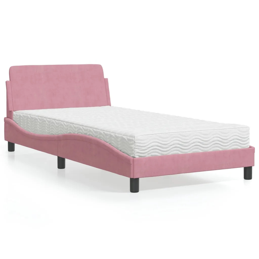 Letto con Materasso-Struttura Letto con Materasso Dover Rosa 100x200 cm in Velluto