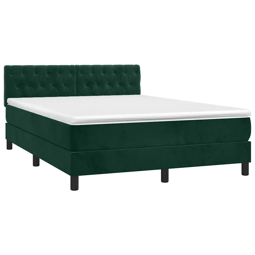 Letto a Molle con Materasso e LED Verde Scuro 140x190cm Vellutocod mxl 122877