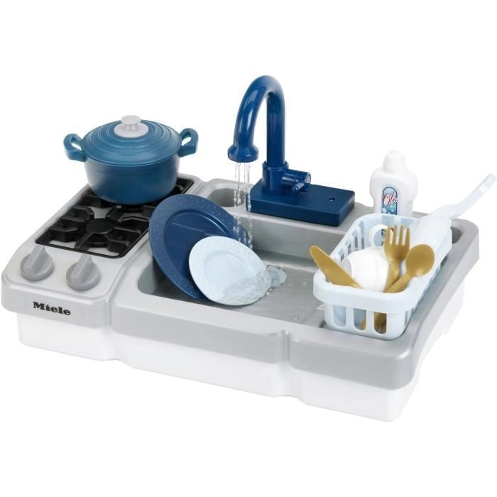 Giocattolo per lavello - KLEIN - Lavello da cucina Miele con rubinetto funzionale e accessori - Viene fornito con molti accessori.