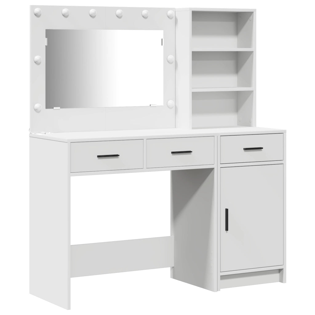Set di 2 pezzi di toeletta  con LED in legno ingegnerizzato bianco