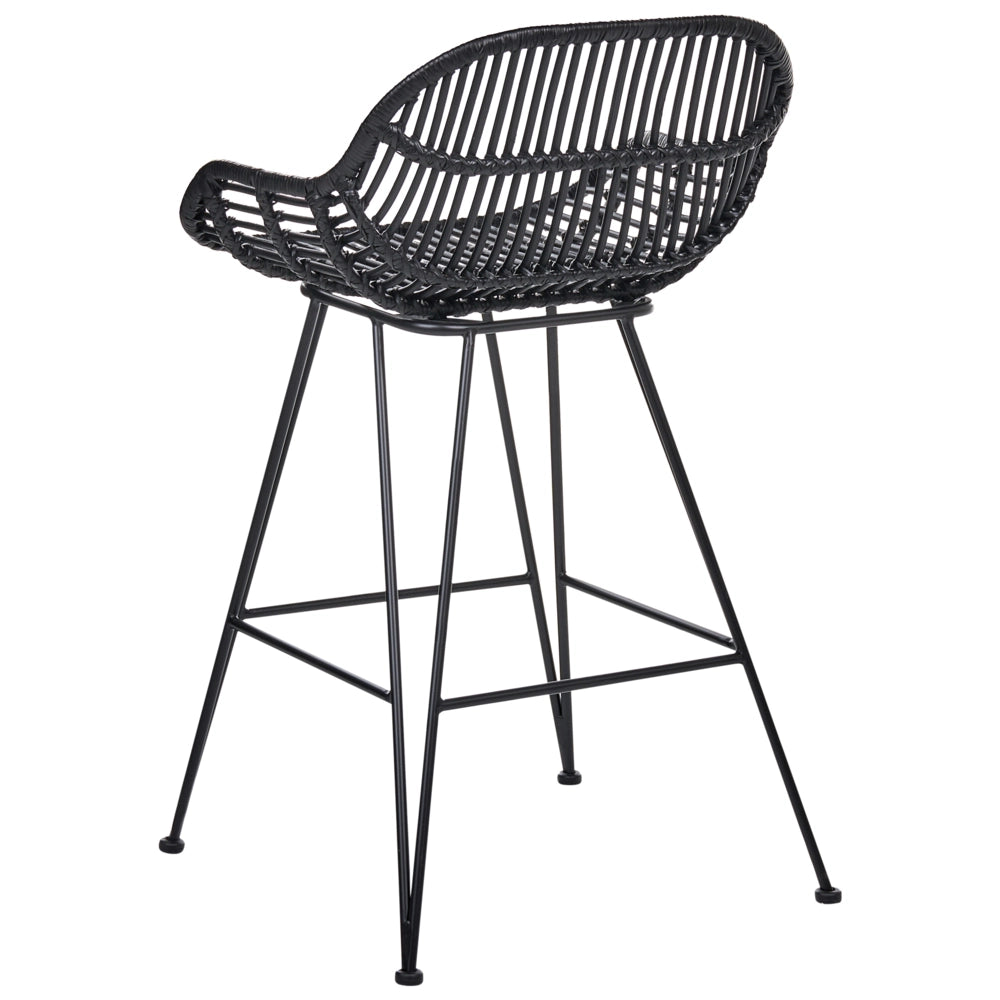 Set di 2 sedie da bar in rattan nero con struttura in ferro, per interni, stile boho, da sala da pranzo