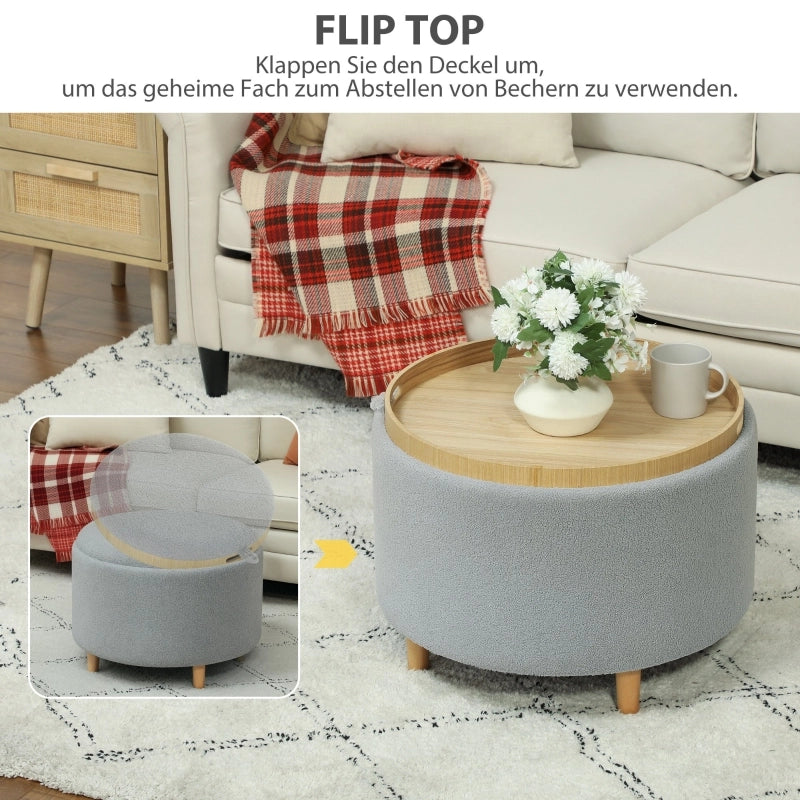 Pouf Contenitore con Coperchio Ribaltabile e Spazio Nascosto, in Poliestere, Grigio