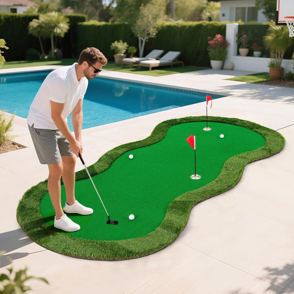 Putting Green, Tappetino da Interno per Putting con 3 Buchi e Palline da Golf, Tappetino da Golf per Casa, Ufficio, Giardino e Patio, 300 cm x 150 cm