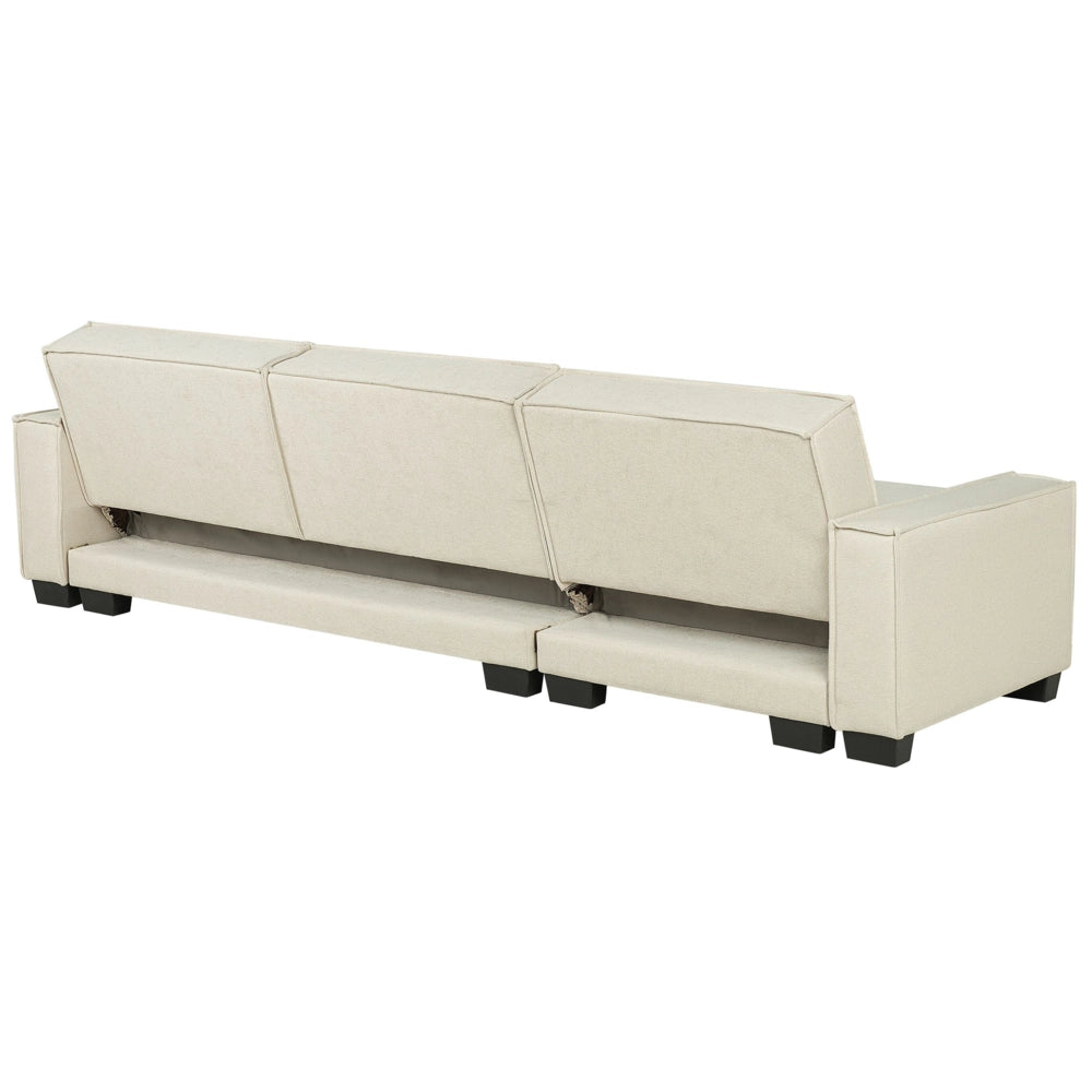 Divano letto ad angolo Letto a L a 3 posti con rivestimento in tessuto beige
