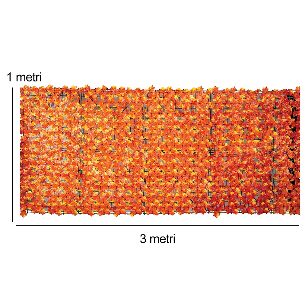 Siepe Artificiale Sintetica 1 x 3 metri Rotolo Anticaduta Rete Foglie Arancio