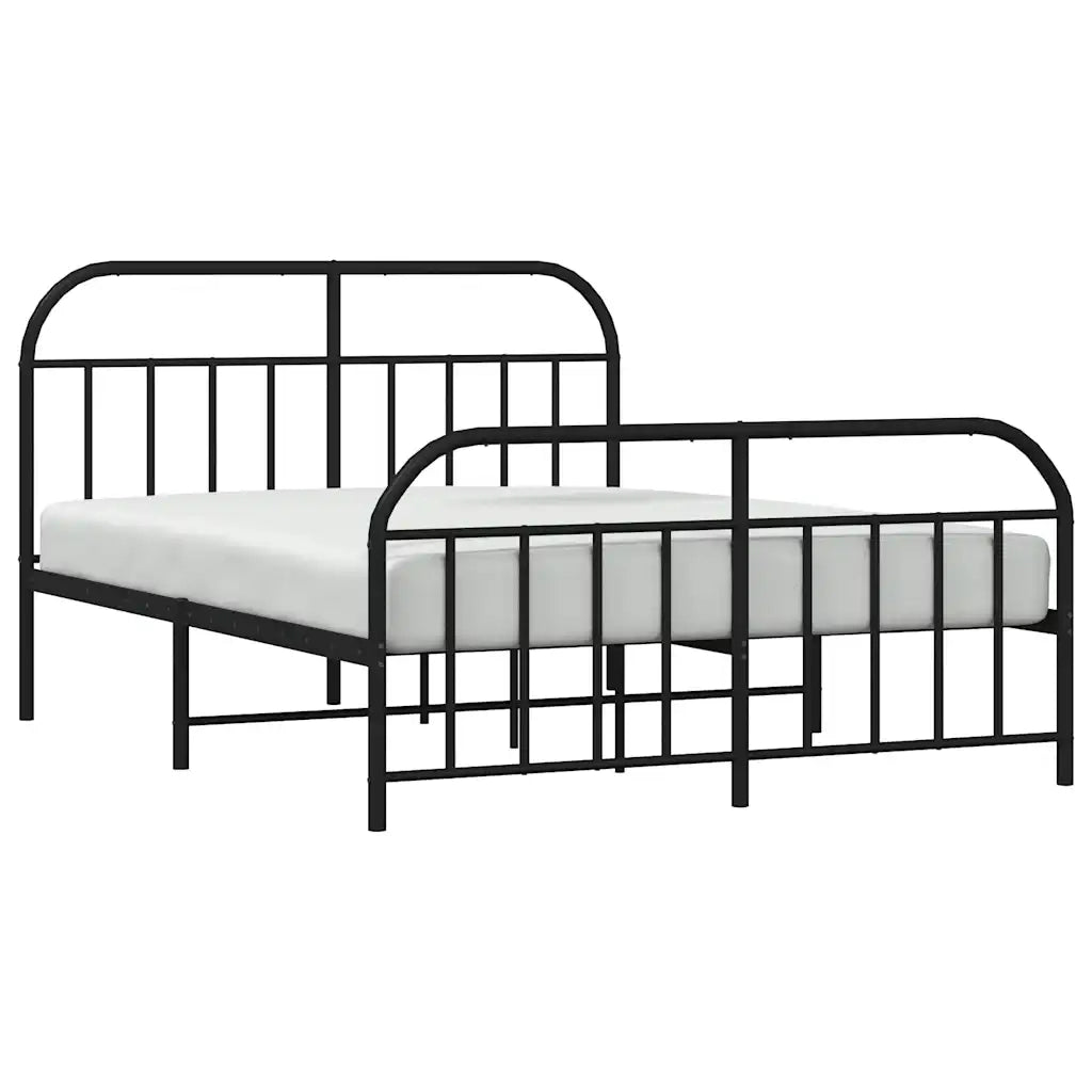 Letto matrimoniale | Letto per adulti | Giroletto con Testiera e Pediera Metallo Nero 135x190 cm