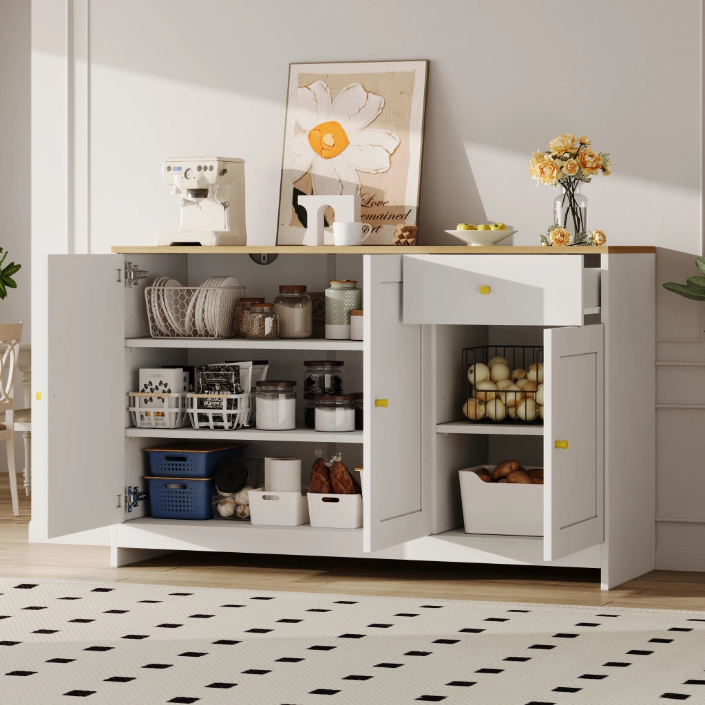 Credenza 3 Ante e 1 Cassetto ¨C MINIMAL ¨C Legno Naturale e Bianco 120x40x75 cm