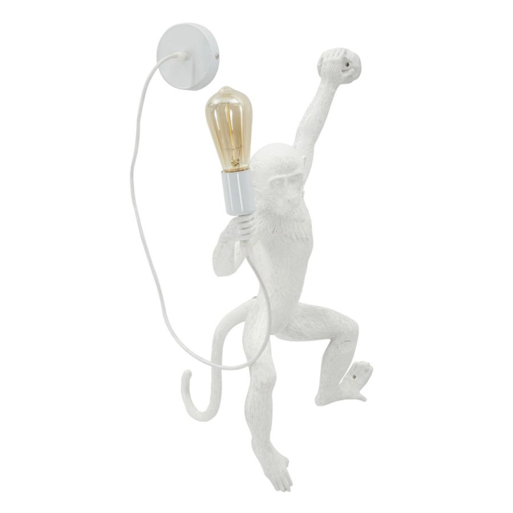 Applique da parete Monkey in polyresin bianca a forma di scimmia