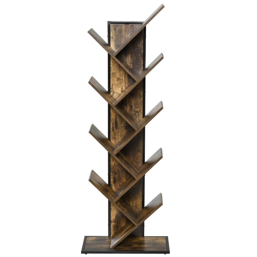 EasyComfort Libreria ad Albero in Legno, Scaffale Salvaspazio a Colonna con 10 Ripiani in Stile Industriale, 50x28x142cm