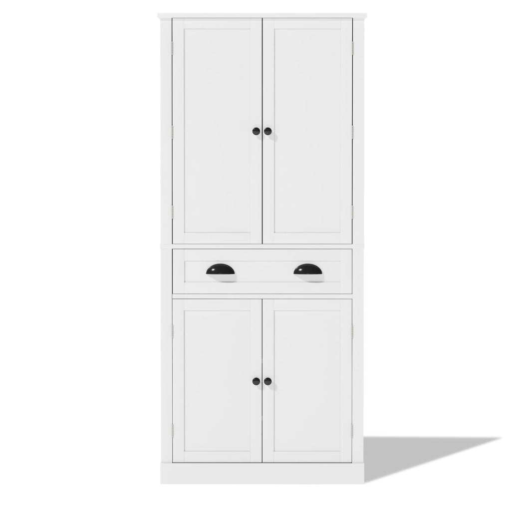 Credenza Alta da Cucina con 4 Ante; 1 Cassetto e 4 Ripiani Regolabili per Cucina in MDF 80 x 40 x 182 cm Bianco