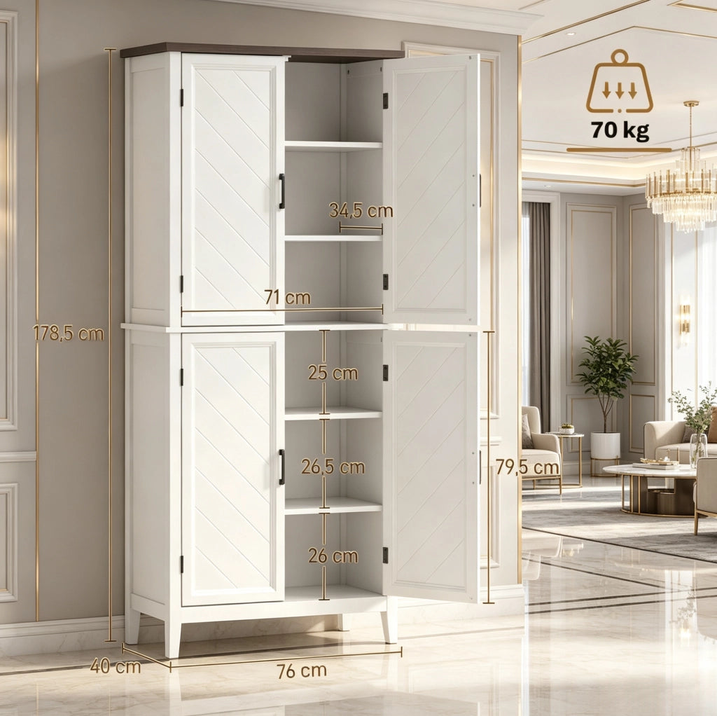 Credenza a colonna da cucina 76x40x178,5 cm in MDF bianco con contenitore -