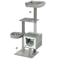 Albero per Gatti tiragraffi graffiatoi multi-accessori cuccia amaca peluche corta sisal naturale 48x40x126cm grigio