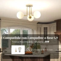 Lampadario da Soffitto Vintage con 3 Punti Luce Attacchi G9, 42x42x26.5 cm, Oro