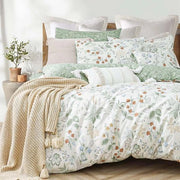 Set di coperte da letto 200 x 200 cm, verde, bianco, foglie, fiori, disegno, piante, reversibile, set di coperte da letto, colorato, microfibra, rinforzato, coperta da letto con chiusura a cerniera e 2 cuscini con copri cuscino da 80x80