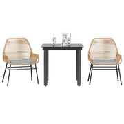 Set da Pranzo da Giardino 3pz con Cuscini Polyrattan Vetro