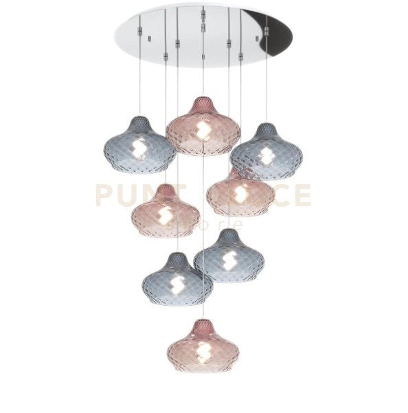 SOSPENSIONE CROMO 8 LUCI TONDA VETRI (4 X PICCOLO RU + 4 X PICCOLO ZA) 1191CR-S8 TP-ZR