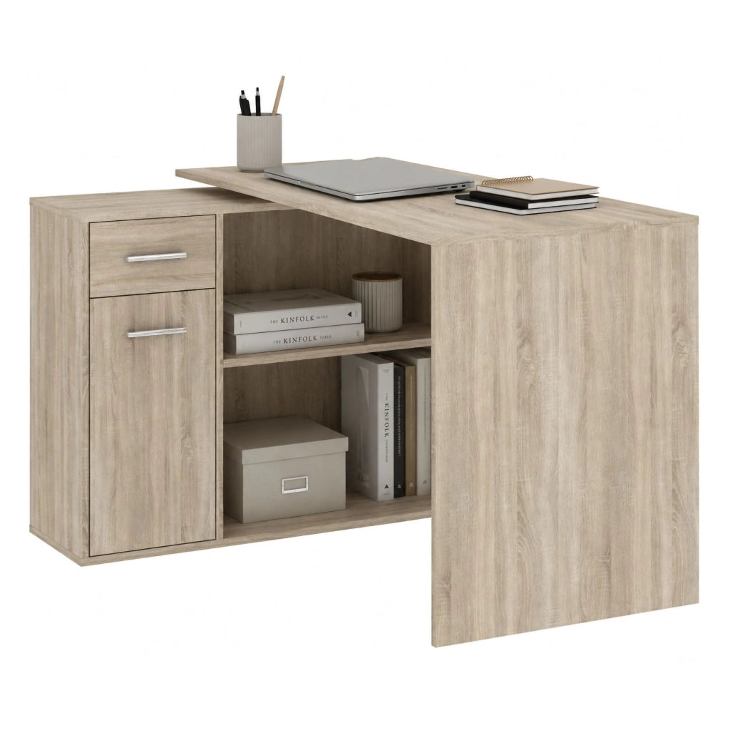 Linaza, Scrivania Angolare, 120x92x74h cm Marrone Rovere