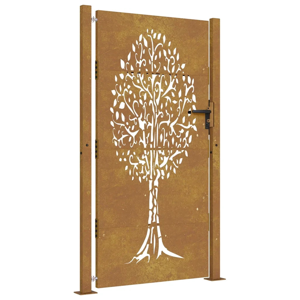 Cancello da giardino 100x175 cm in acciaio Corten con design ad albero 153218