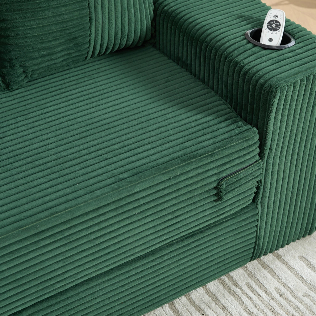 DIVANO Modulare 2 Posti 172x87x64 cm Velluto a Coste Verde Smeraldo