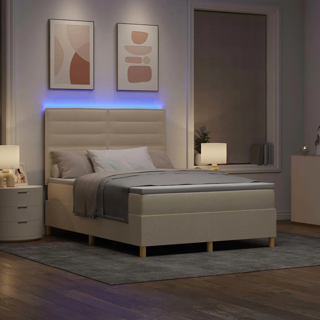 Letto a Sorgente LED con materasso Crema 140 x 190 cm Tessuto 3343024