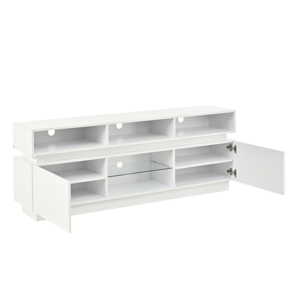 Mobile TV con LED ¨C MINIMAL ¨C Bianco Lucido, Vetro Temperato, 160x35x60 cm