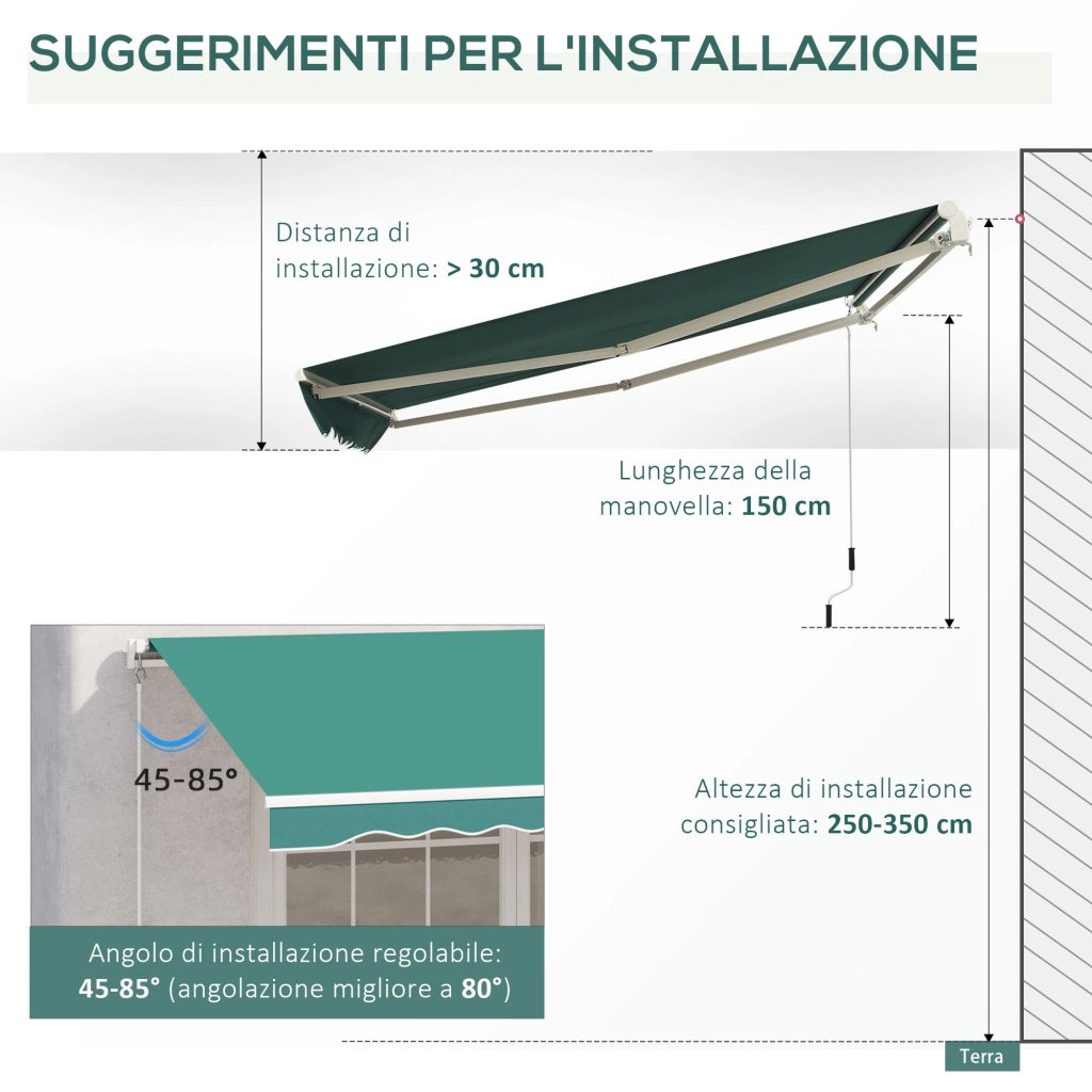 Tenda da Sole Avvolgibile a Parete 4x2.5m in Poliestere Verde Scuro