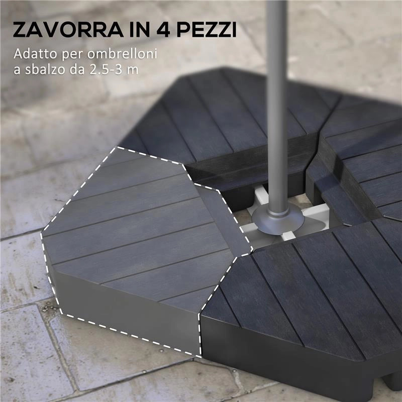 SET 4 MATTONELLE BASE PER OMBRELLONE A BRACCIO RIEMPIBILI CON ACQUA O SABBIA FINO A 80 KG NERO