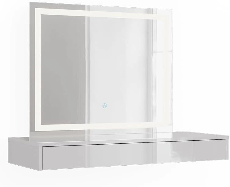 Tavolo da toeletta Sherry, Bianco, 100 cm 2 parti, con specchio fisso integrato per l’uso quotidiano