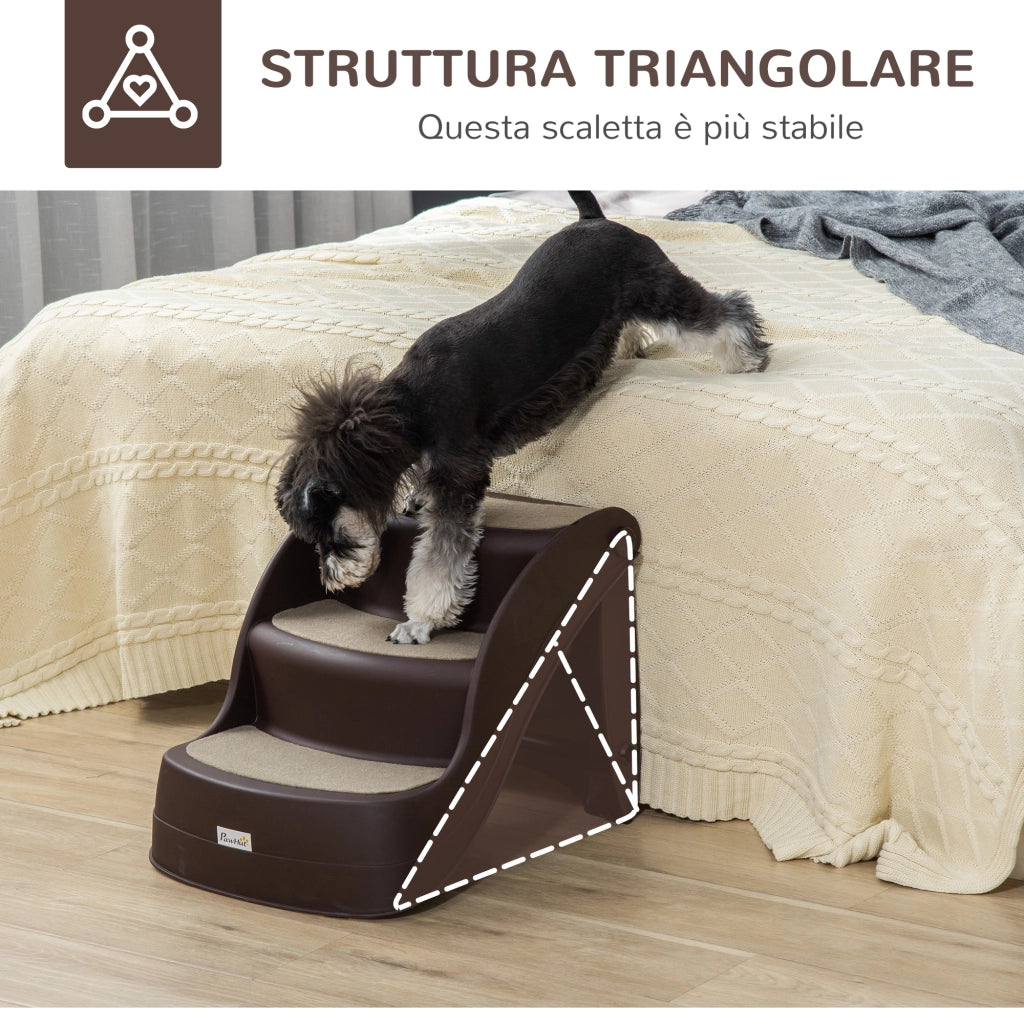 EasyComfort Scaletta per Cani Pieghevole con 3 Gradini Antiscivolo in PP, 49x38x38 cm, Marrone