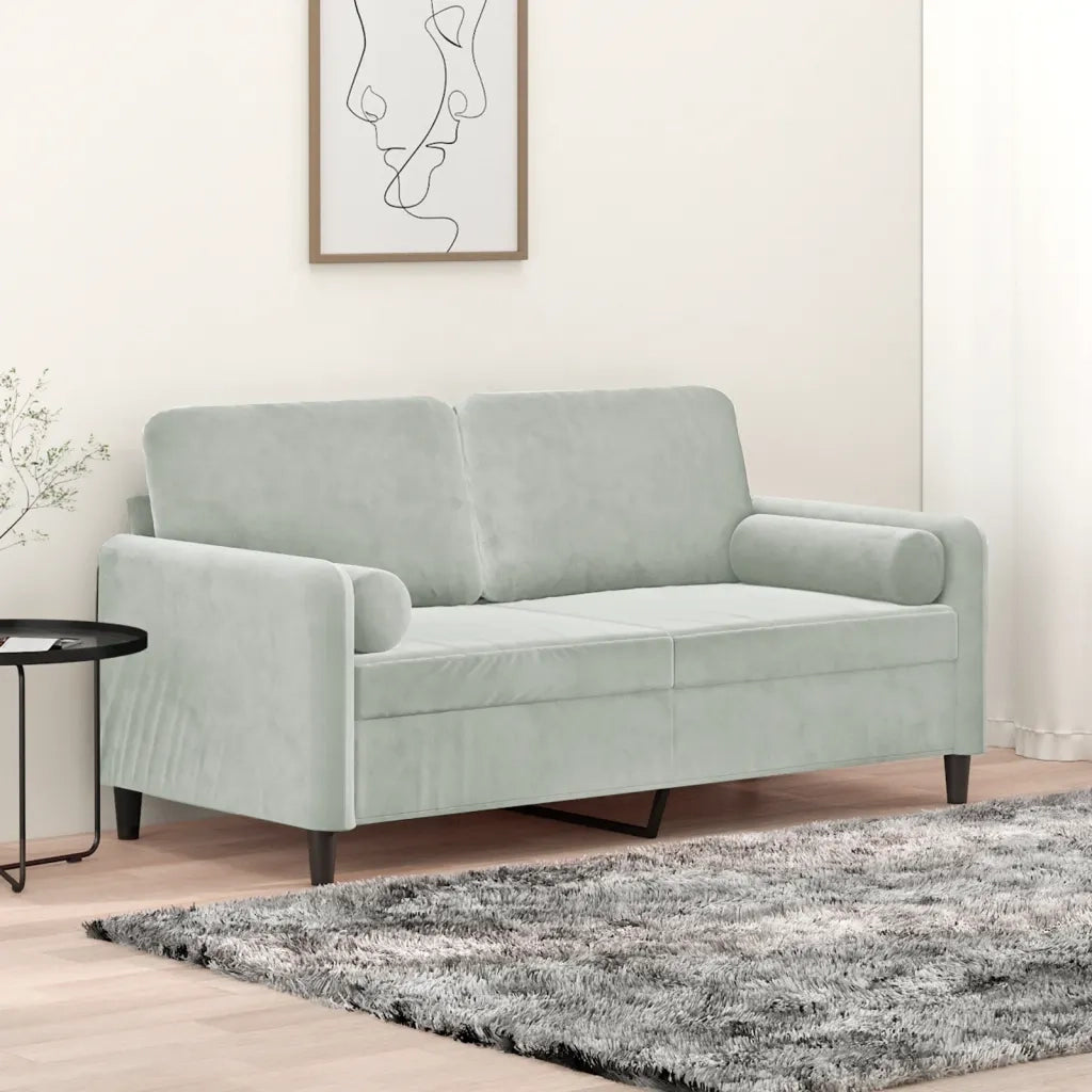 Divano | Divano da soggiorno | Sofa a 2 Posti con Cuscini Grigio Chiaro 140 cm in Velluto