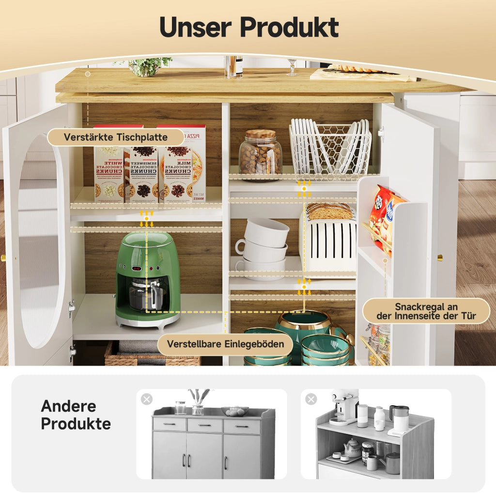 Isola cucina girevole con contenitore 138x39x105 cm bianca