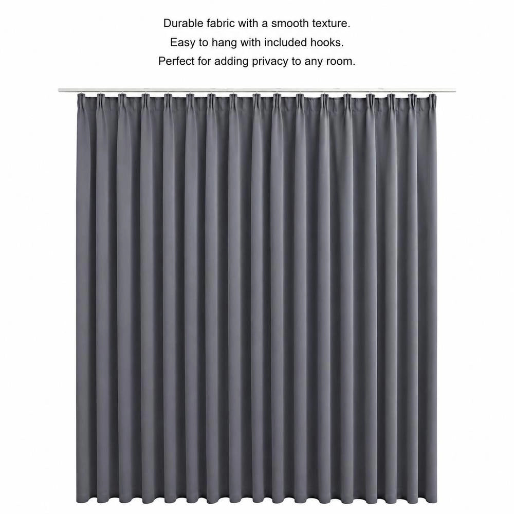 Blackout Curtain With Hooks, Grey, 290 X 245 Cm