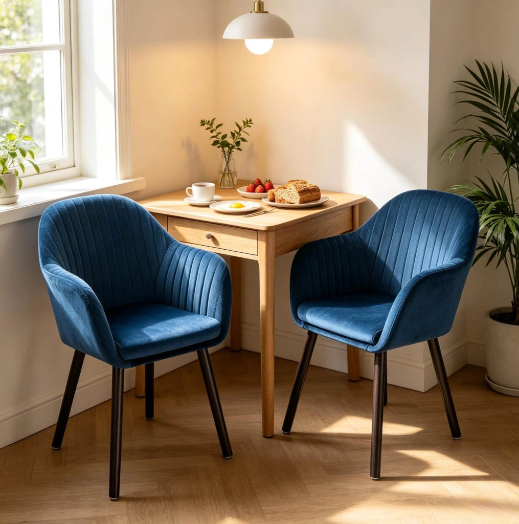 Sedia da pranzo 42x50x81 cm blu con braccioli, set da 2
