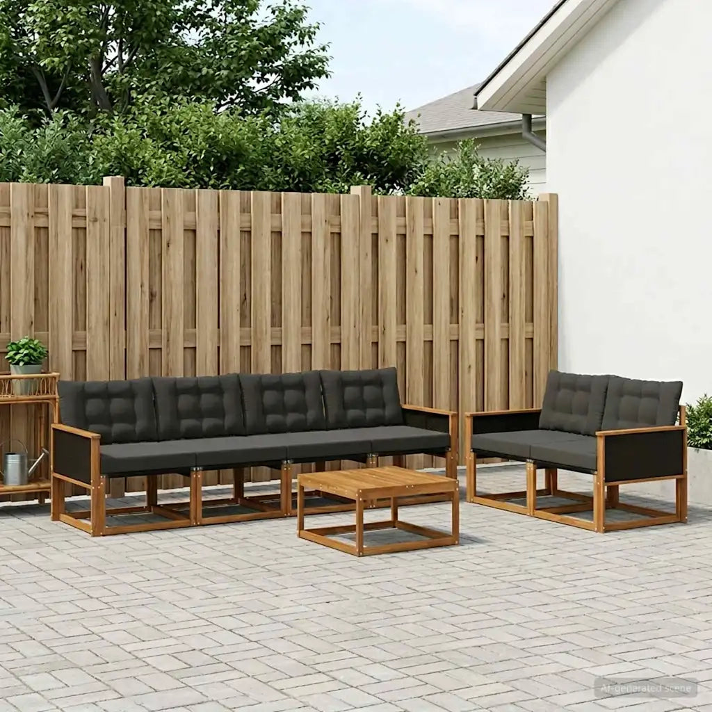 Set di divani da esterno con cuscino 7 pcs Naturale e Nero 3381256