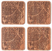 Onderzetters con mappa di Bogotá in legno di sapele, 4 pezzi, con mappa, più città opzionale, realizzati a mano